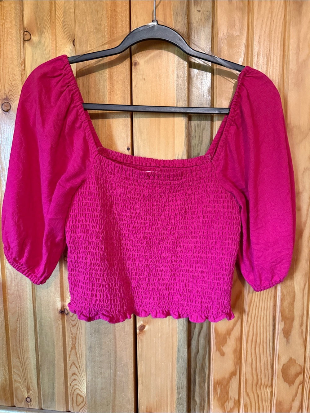 Universal Thread Fuchsia Smocked Puff Sleeve Crop Top